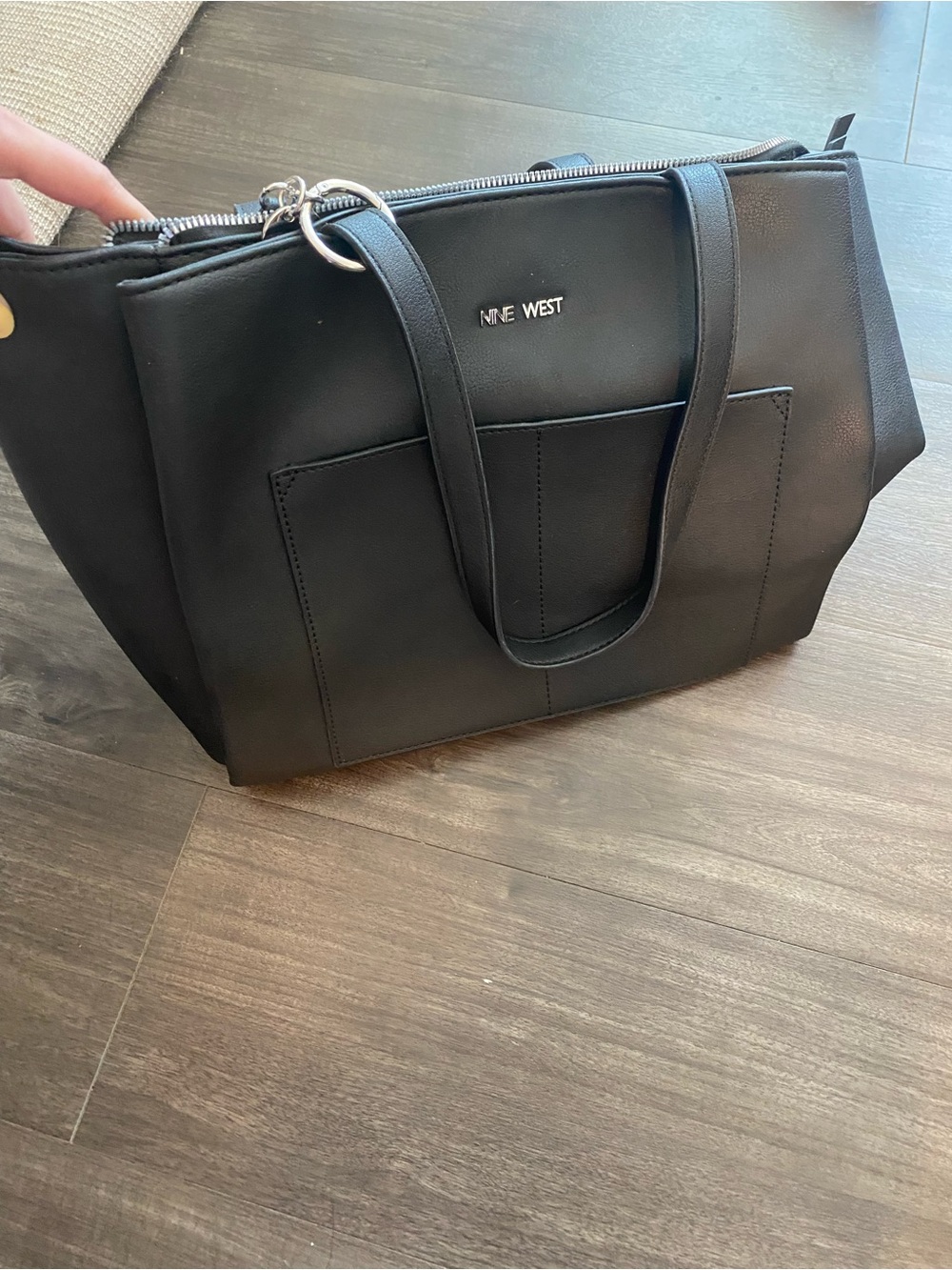 Nine West Black Structured Tote with Front Pocket
